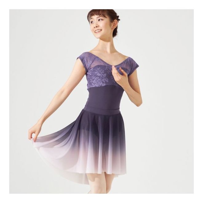 CHACOTT CAP-SLEEVED LEOTARD WITH LACE
