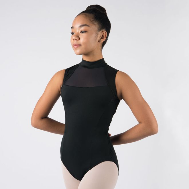 HIGH NECK LEOTARD WITH MESH INLAY
