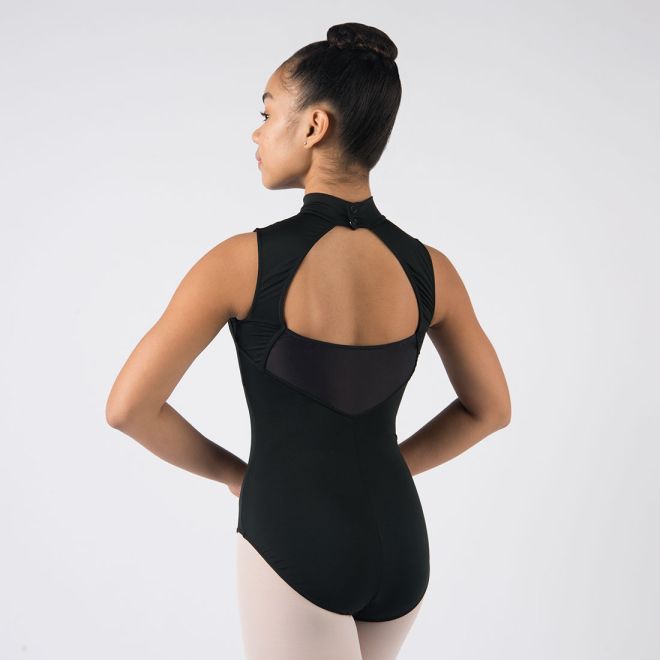 HIGH NECK LEOTARD WITH MESH INLAY