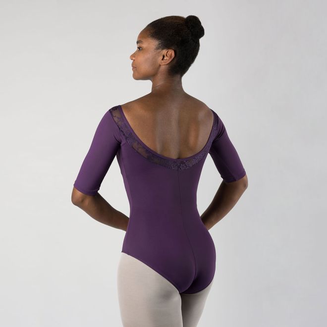 HALF-SLEEVED LEOTARD WITH LACE ACCENTS