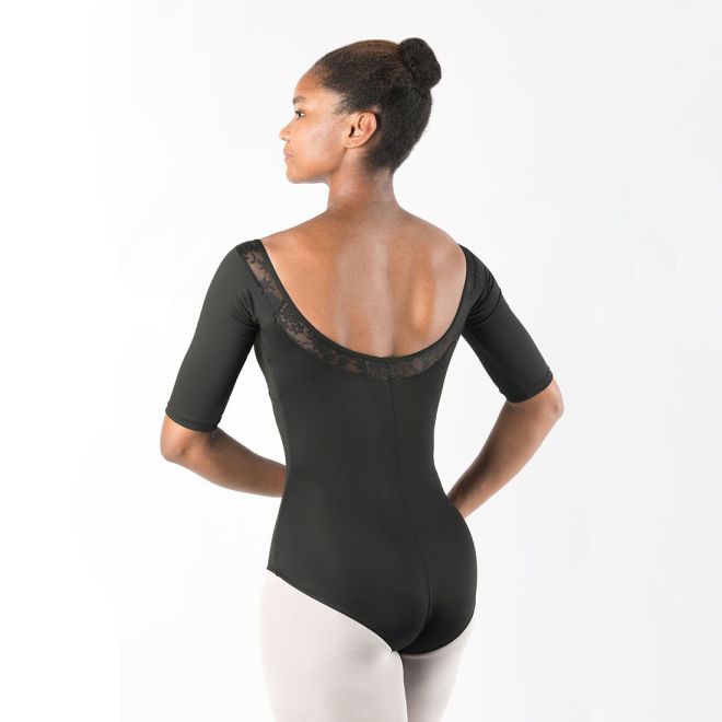 HALF-SLEEVED LEOTARD WITH LACE ACCENTS