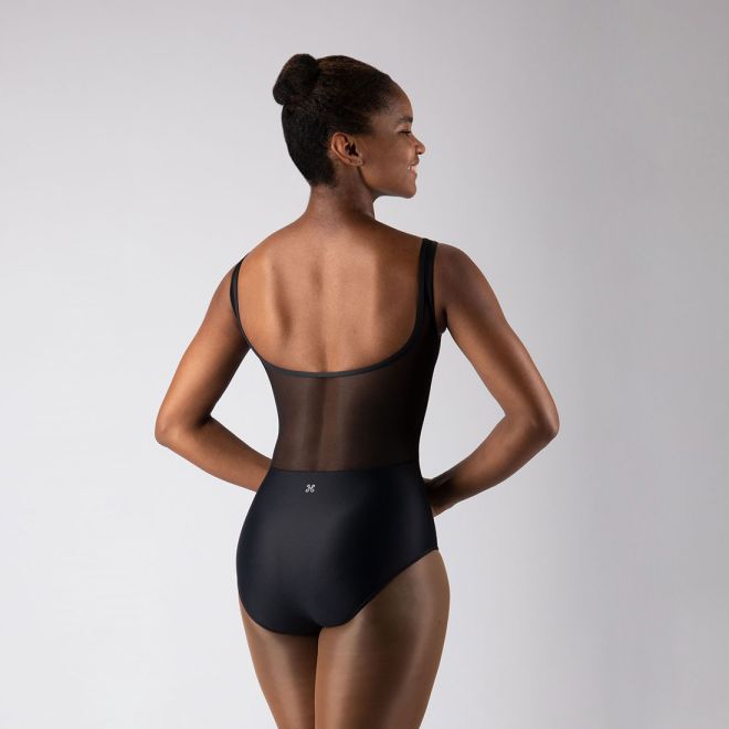 BOATNECK LEOTARD WITH LACE AND MESH OVERLAY