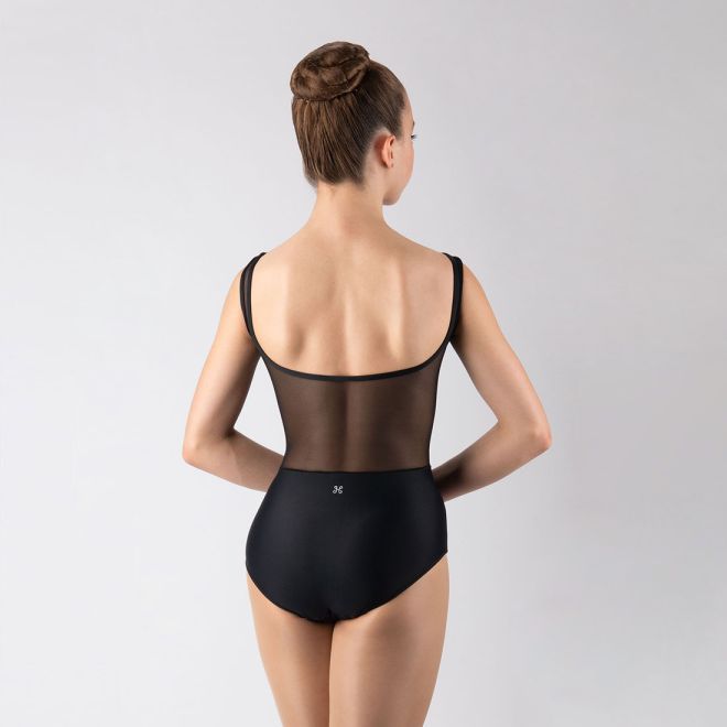 BOATNECK LEOTARD WITH LACE AND MESH OVERLAY