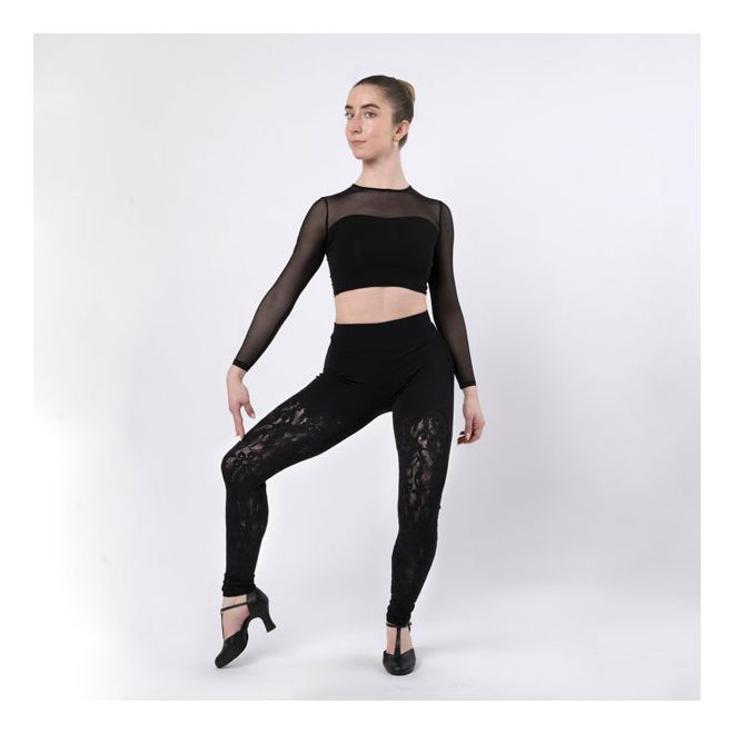 CROP WITH LONG SLEEVED MESH SLEEVES